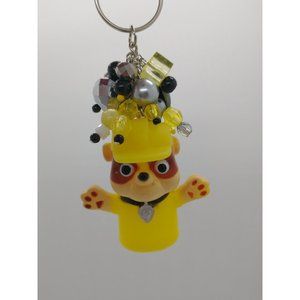 Paw Patrol Rubble Keychain Backpack Purse Charm Handmade Bulldog Silver Yellow